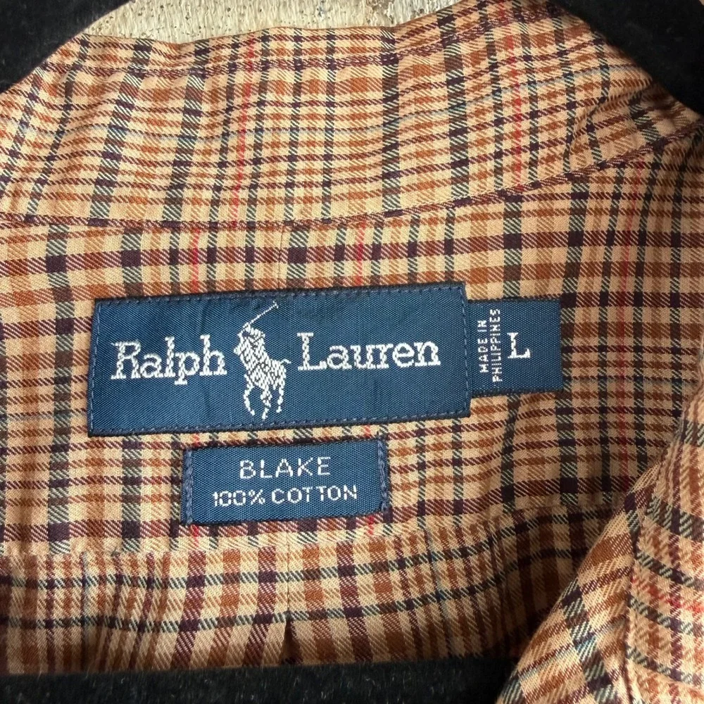 Vtg 90s Ralph Lauren Plaid Button‎ Down Shirt Mens L Blake Heritage Fit Classic